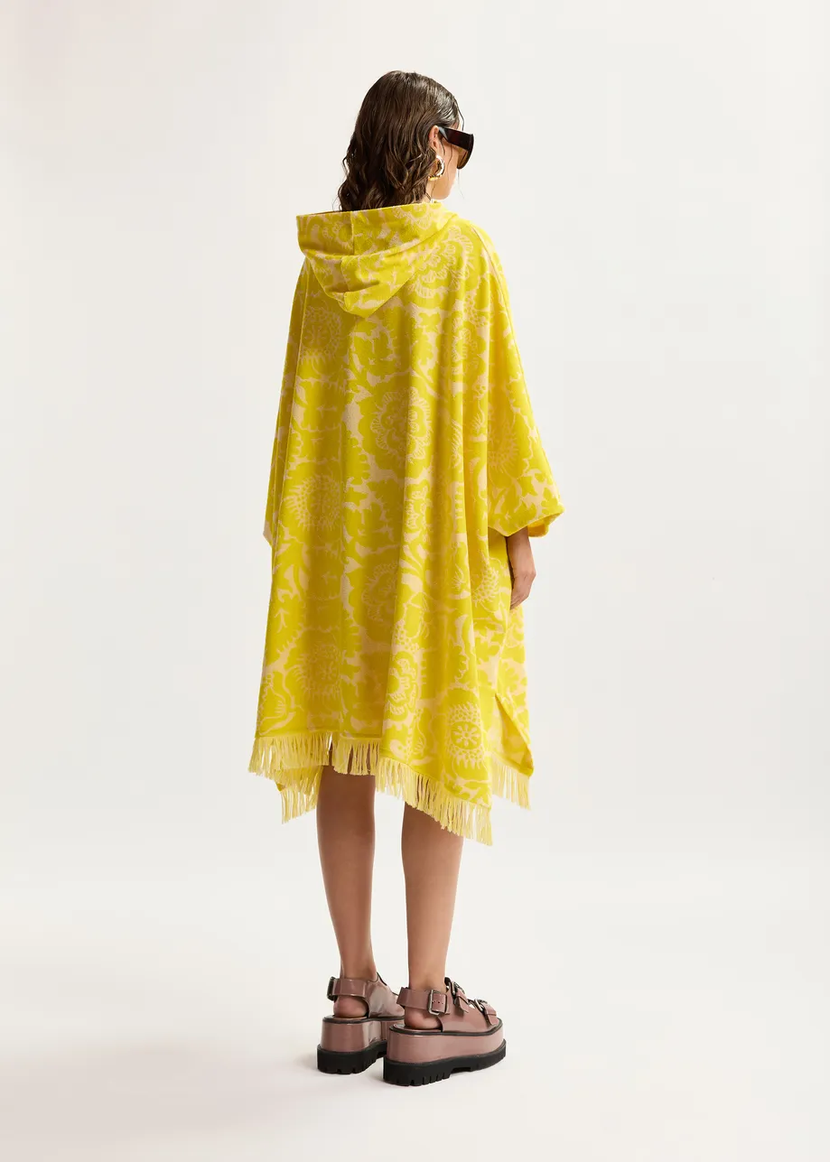 Gele midi-jurk van bloemenjacquard met capuchon