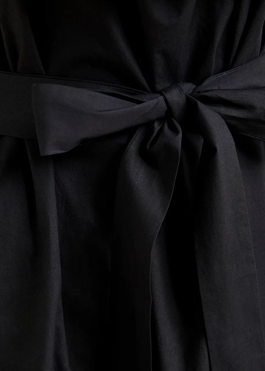 Black strapless cotton maxi dress with ruffles