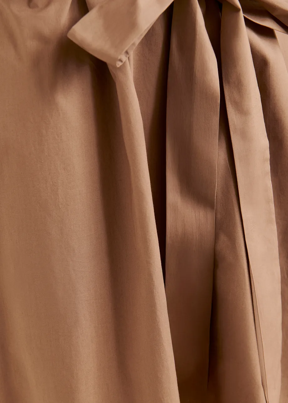 Brown strapless cotton maxi dress with ruffles