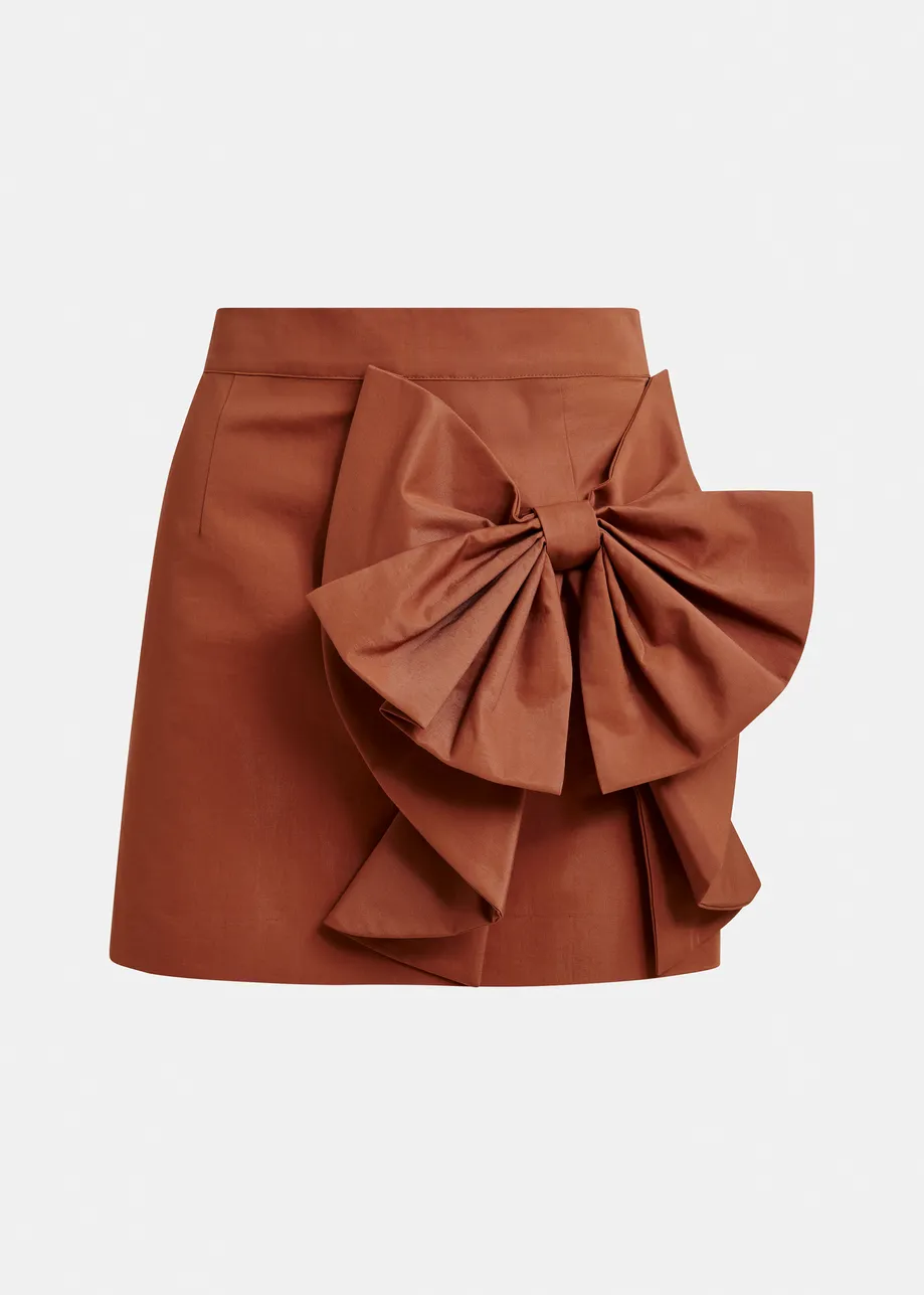 Mini-jupe brune en coton mélangé avec nœud