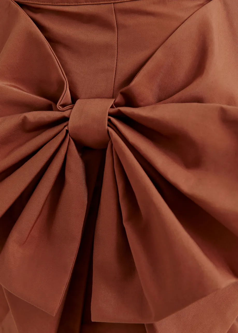 Mini-jupe brune en coton mélangé avec nœud