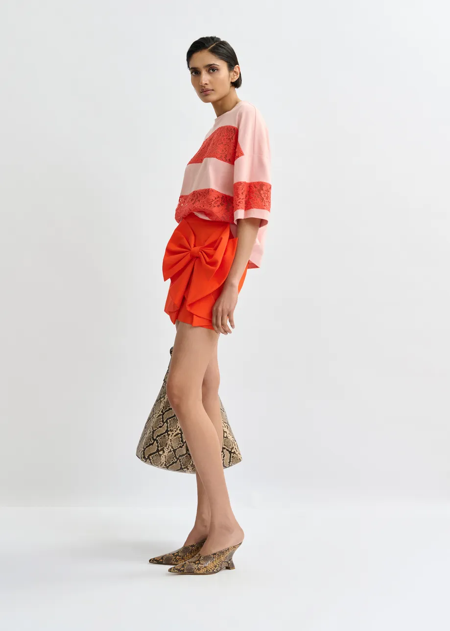 Mini-jupe rouge en coton mélangé avec nœud