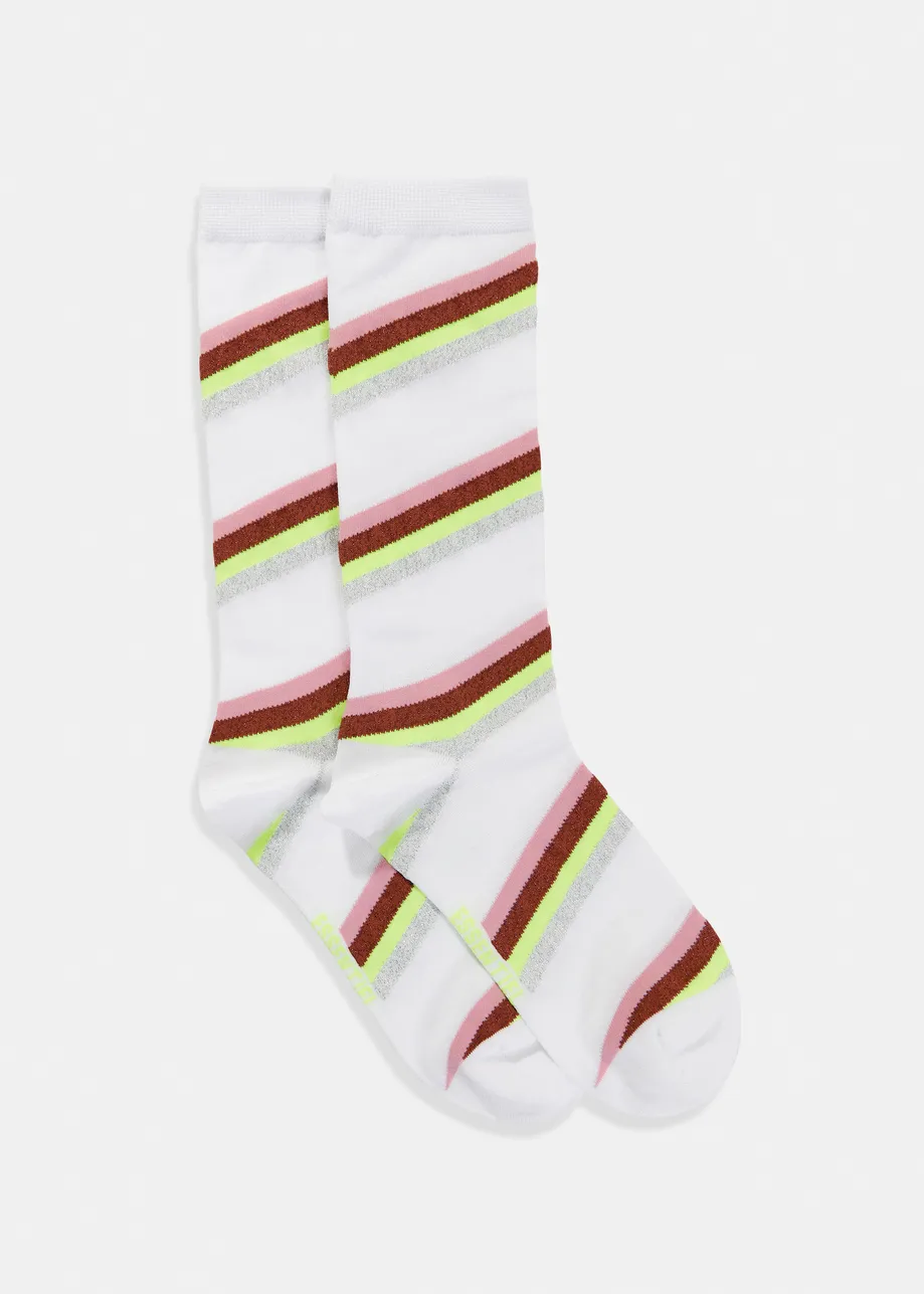 Wit en kleurrijk gestreepte halflange sokken met lurex