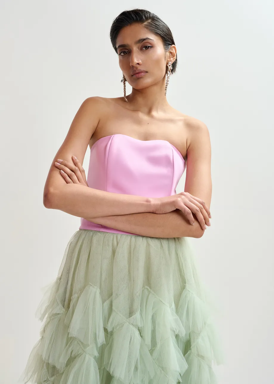 Roze voorgevormde bustiertop met gesmokte rug