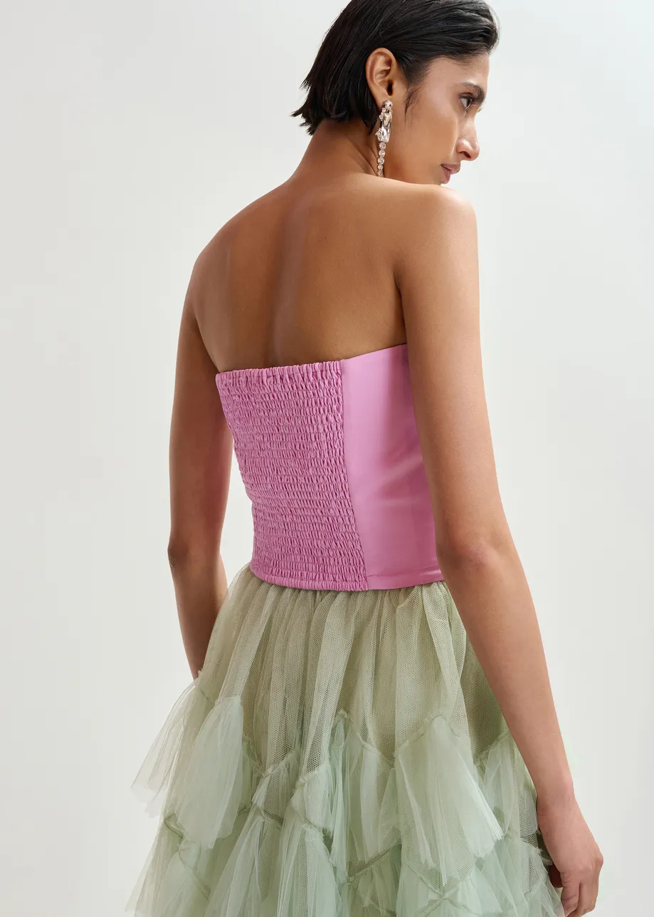 Roze voorgevormde bustiertop met gesmokte rug