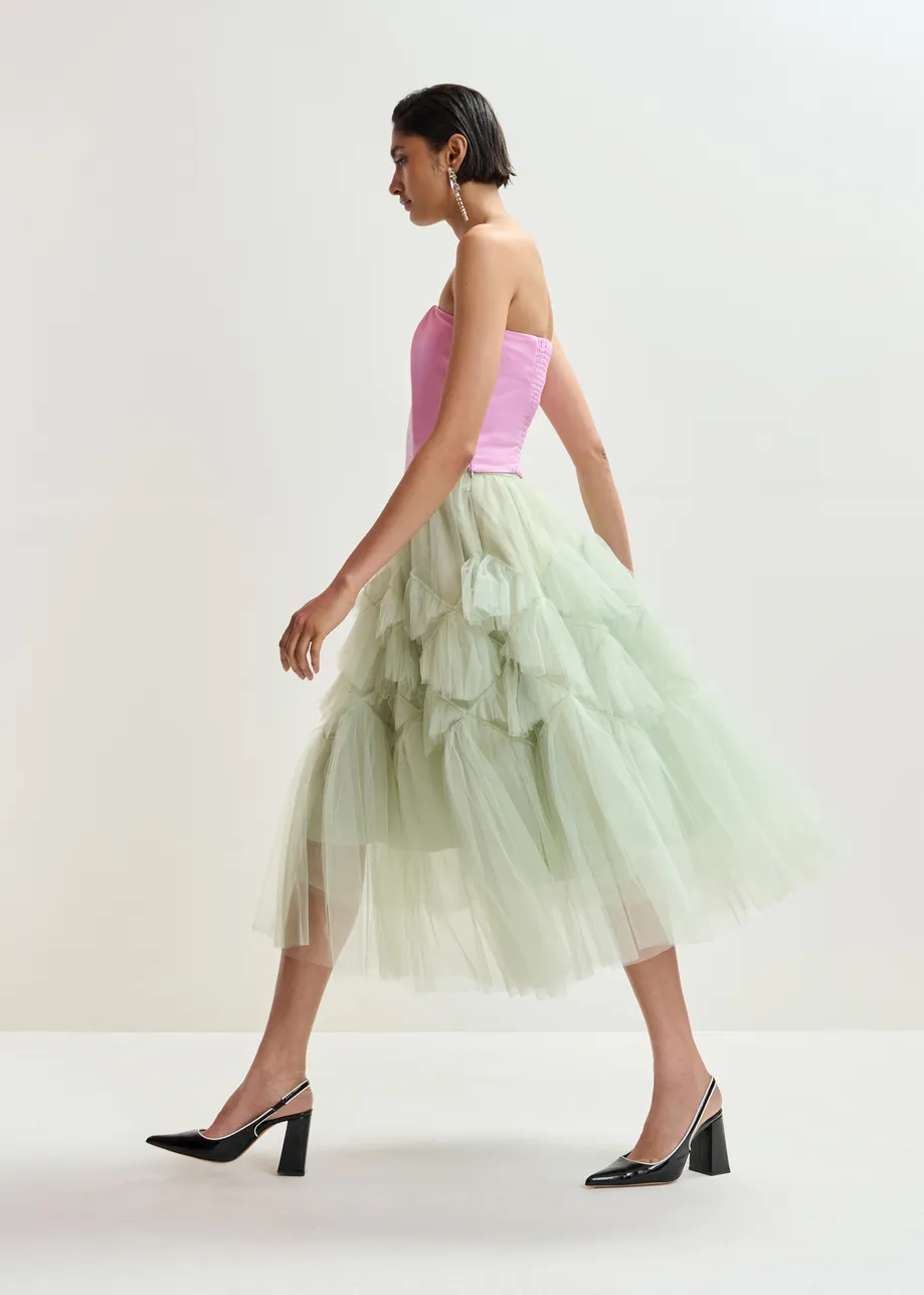 Roze voorgevormde bustiertop met gesmokte rug