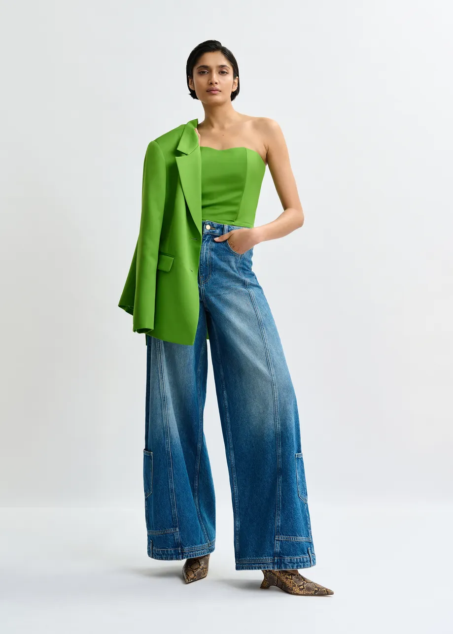 Groene voorgevormde bustiertop met gesmokte rug