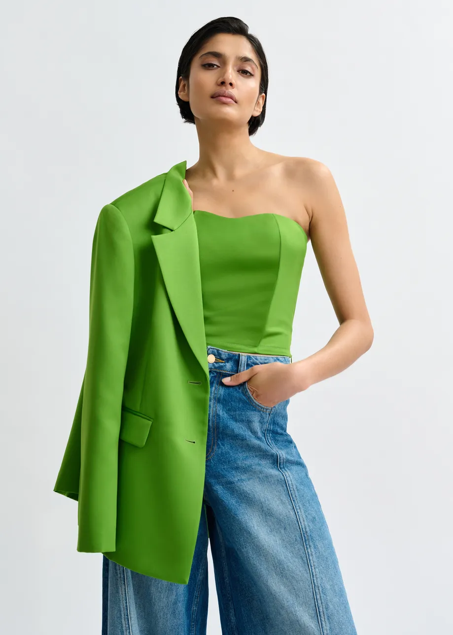 Groene voorgevormde bustiertop met gesmokte rug