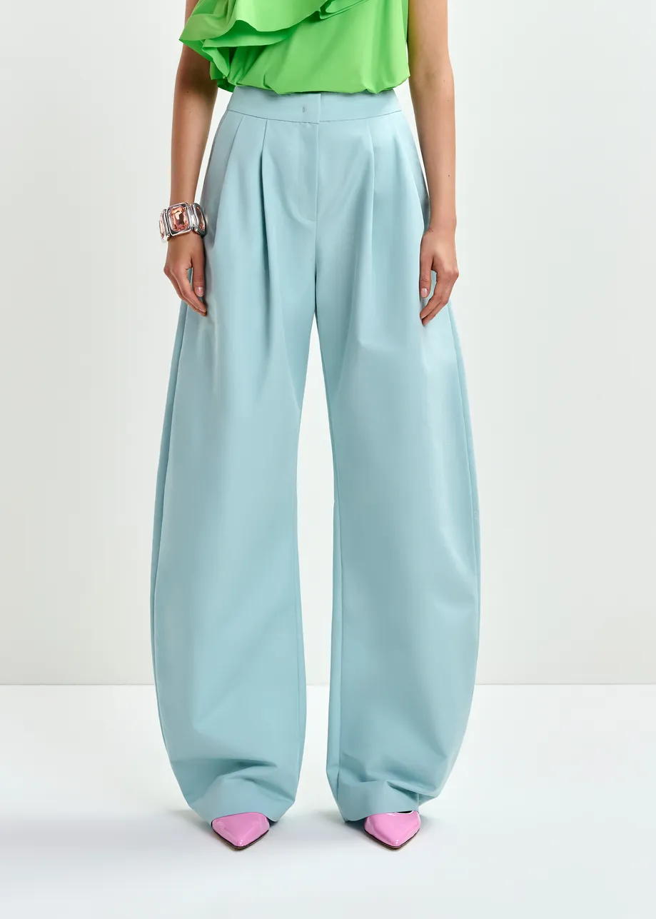 Light blue barrel-leg pants with pleated waist