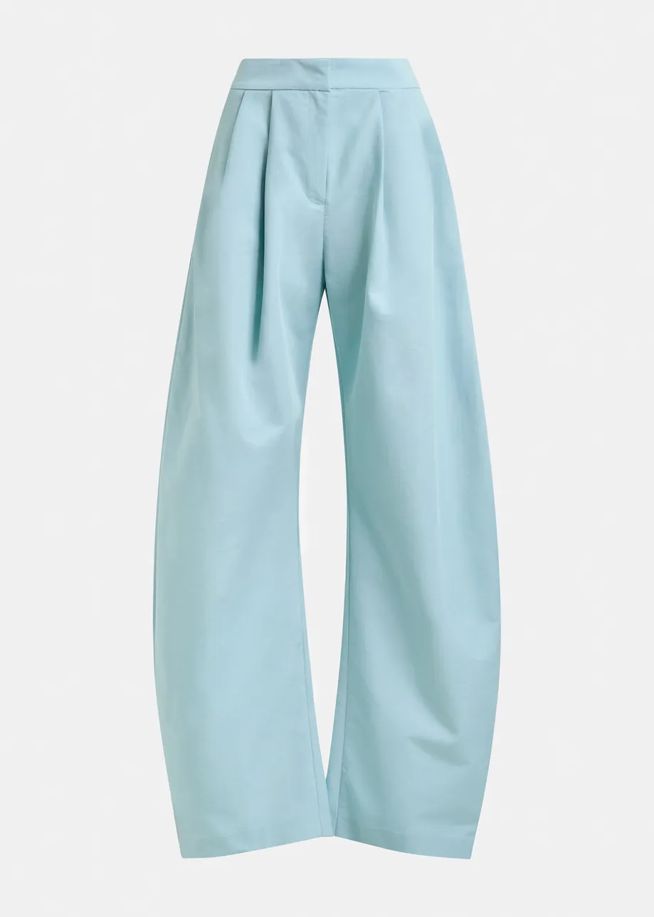 Light blue barrel-leg pants with pleated waist