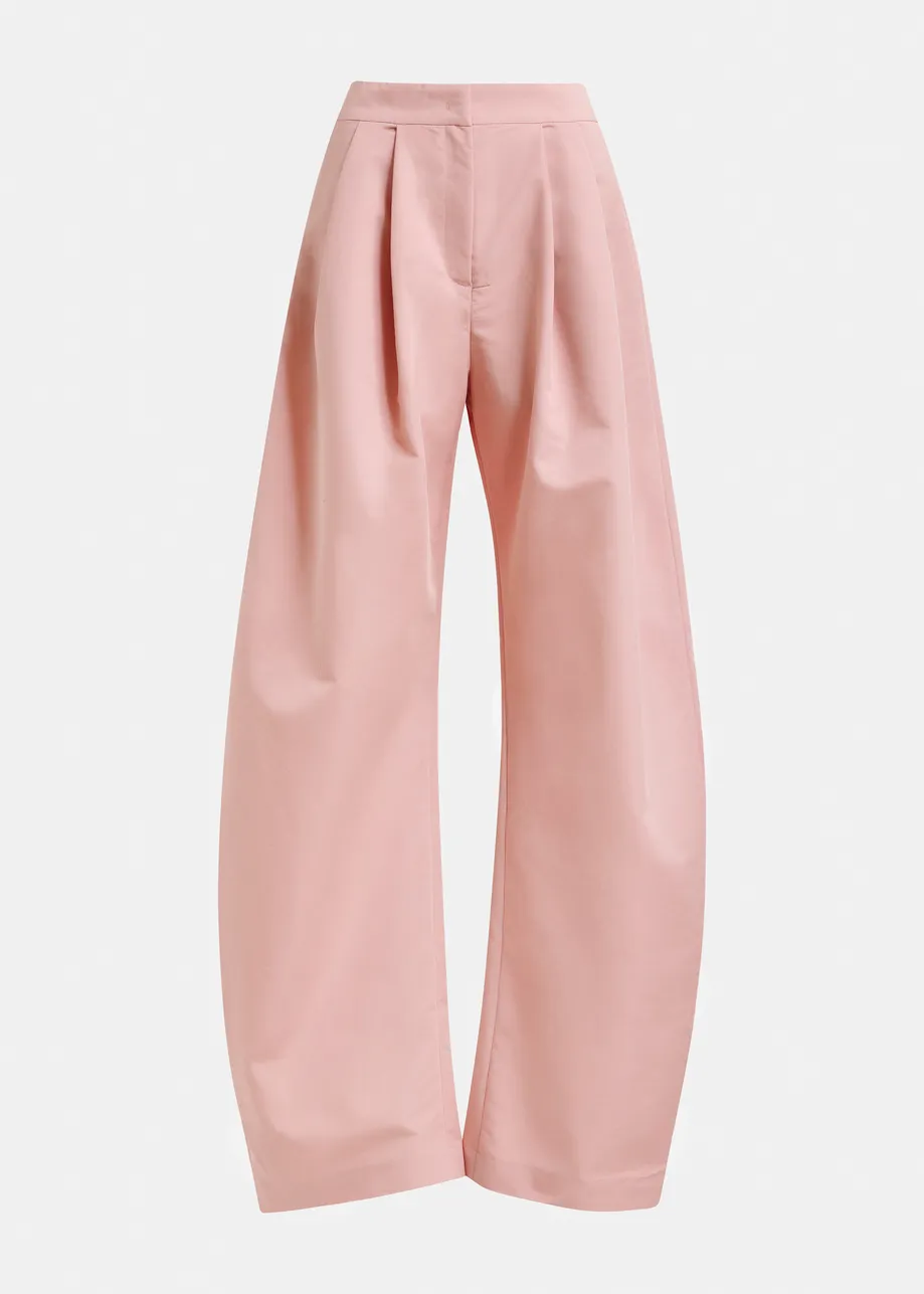 Light pink barrel-leg pants with pleated waist