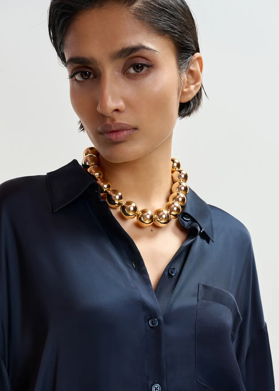 Marineblauw oversized overhemd met volant