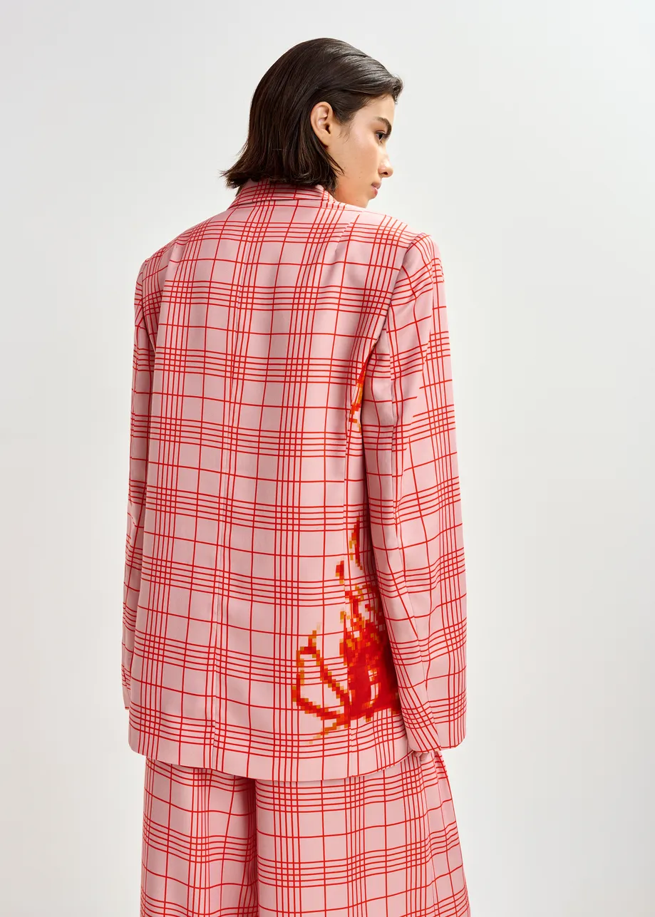 Roze en rode gekruiste blazer met geplaatste pixelprint