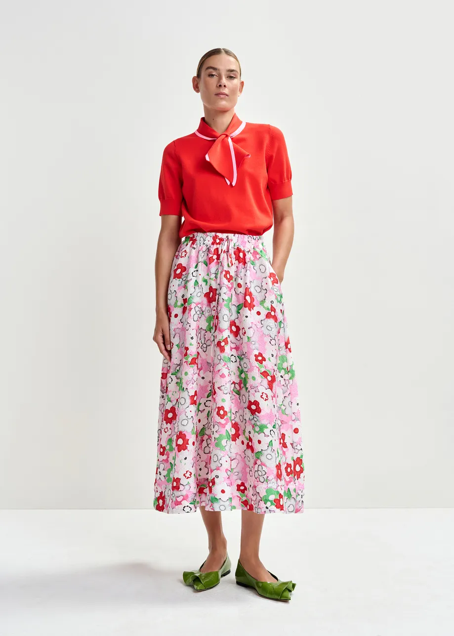 Gebroken witte en veelkleurige midirok in bloemenjacquard