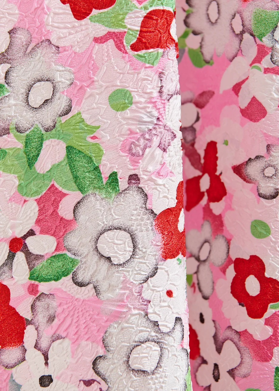 Gebroken witte en veelkleurige midirok in bloemenjacquard