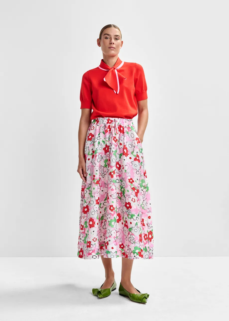 Off-white and multicolor floral-jacquard midi skirt