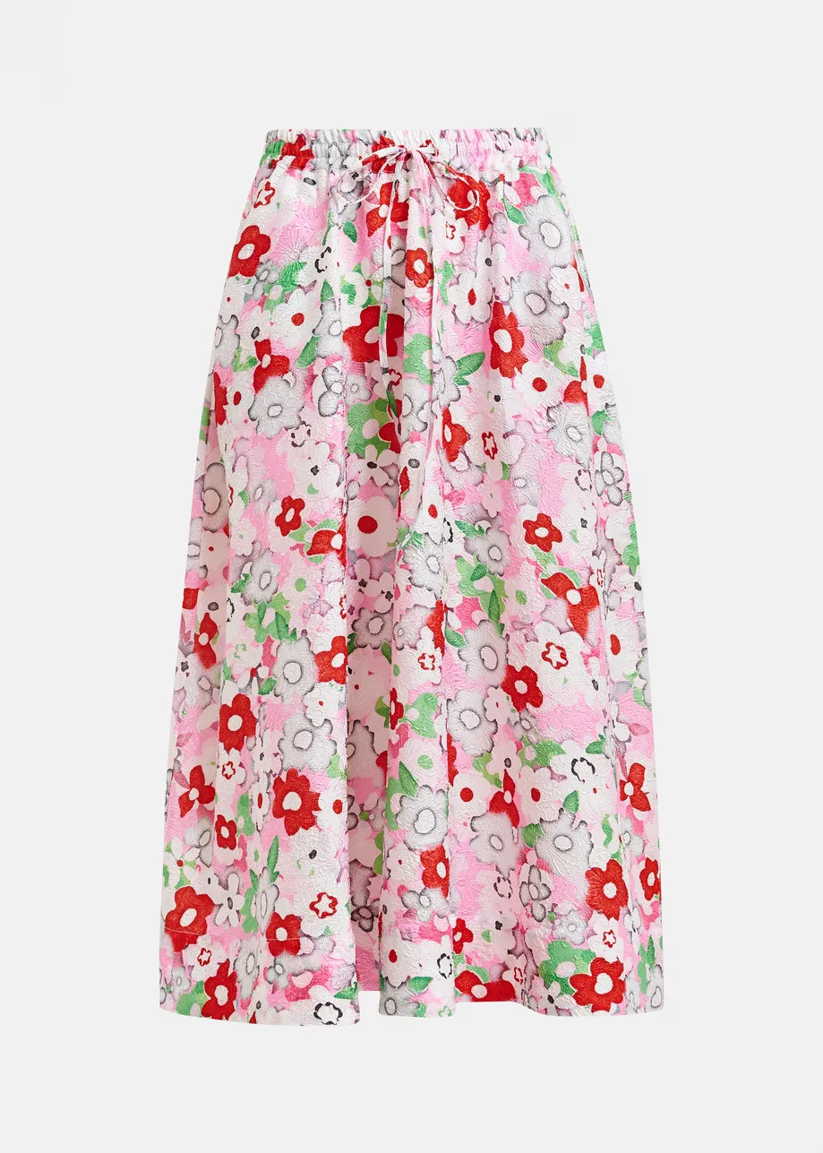 Off-white and multicolor floral-jacquard midi skirt