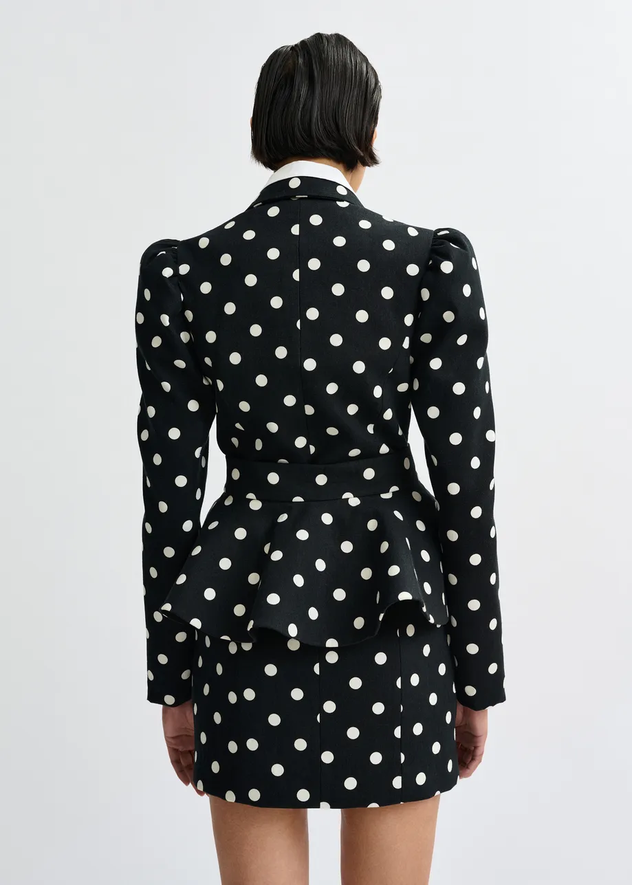 Zwart-witte mini-blazerjurk in zandlopervorm met stippen