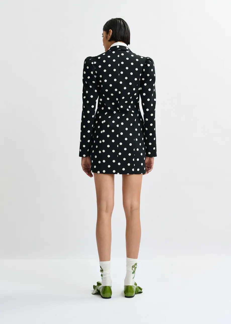 Zwart-witte mini-blazerjurk in zandlopervorm met stippen