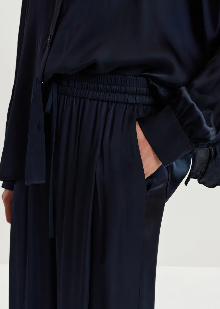 Marineblauwe broek met brede pijp