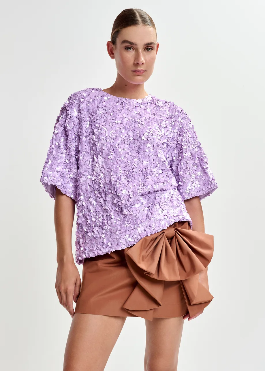 Top bordado con lentejuelas, morado 