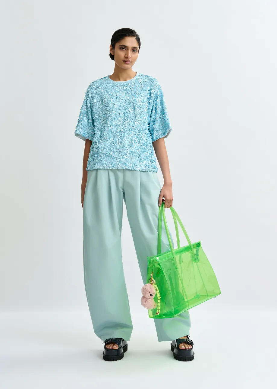 Top bordado con lentejuelas, azul claro 