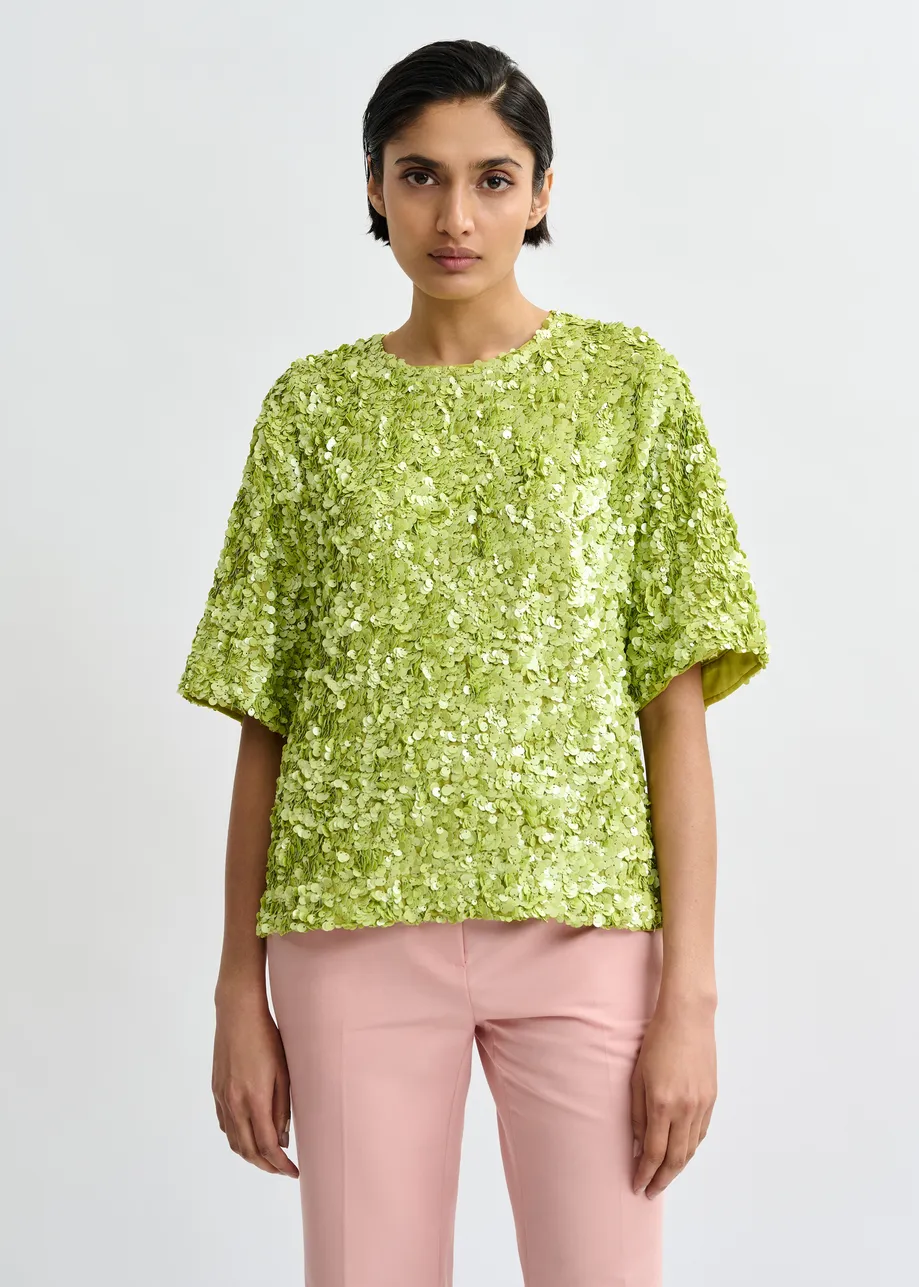 Top bordado con lentejuelas, verde 