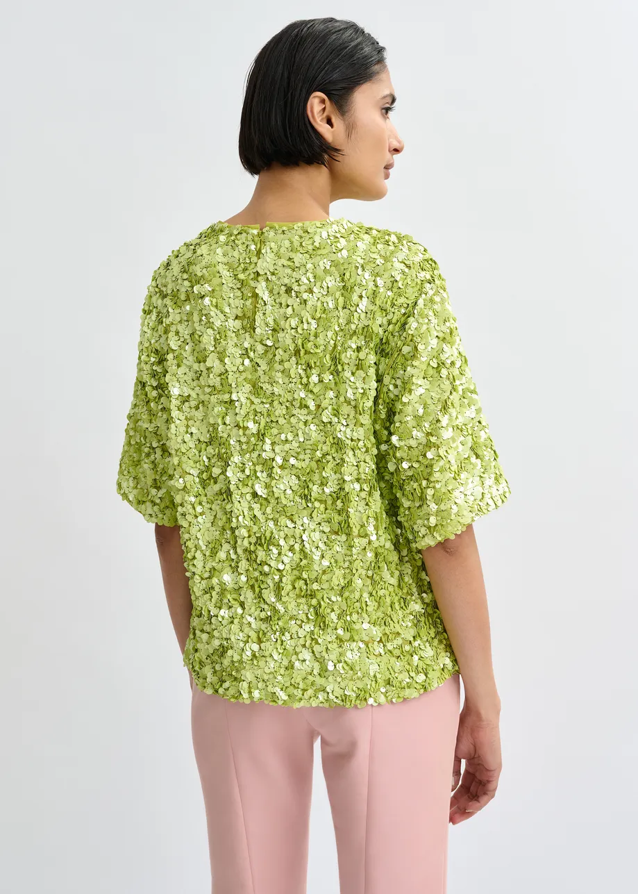 Top bordado con lentejuelas, verde 