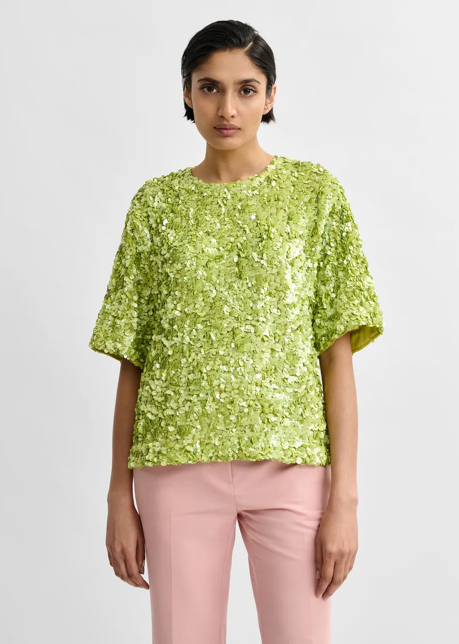 Top bordado con lentejuelas, verde 
