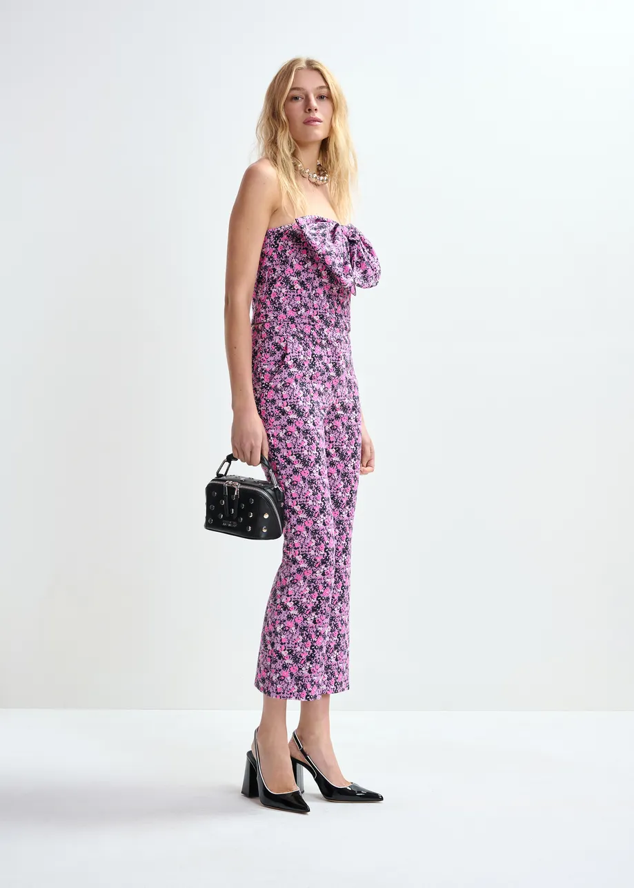 Paarse, roze en zwarte bustiertop met strik