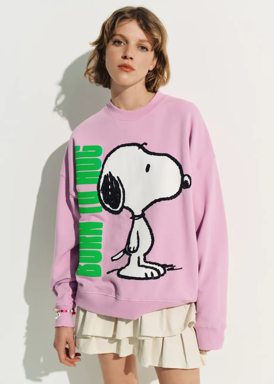 Lilac cotton sweatshirt with Peanuts™ Snoopy motif