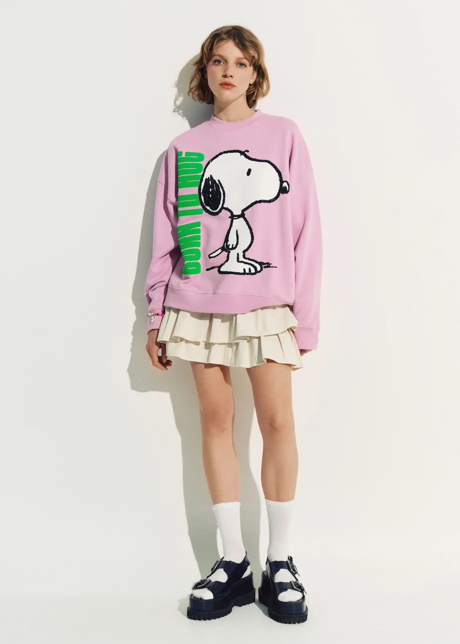 Lilac cotton sweatshirt with Peanuts™ Snoopy motif