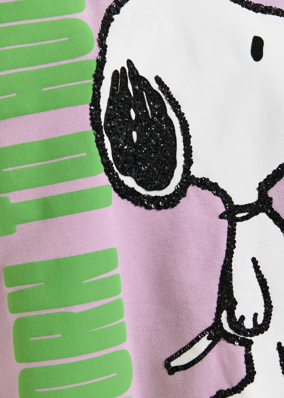Lilac cotton sweatshirt with Peanuts™ Snoopy motif