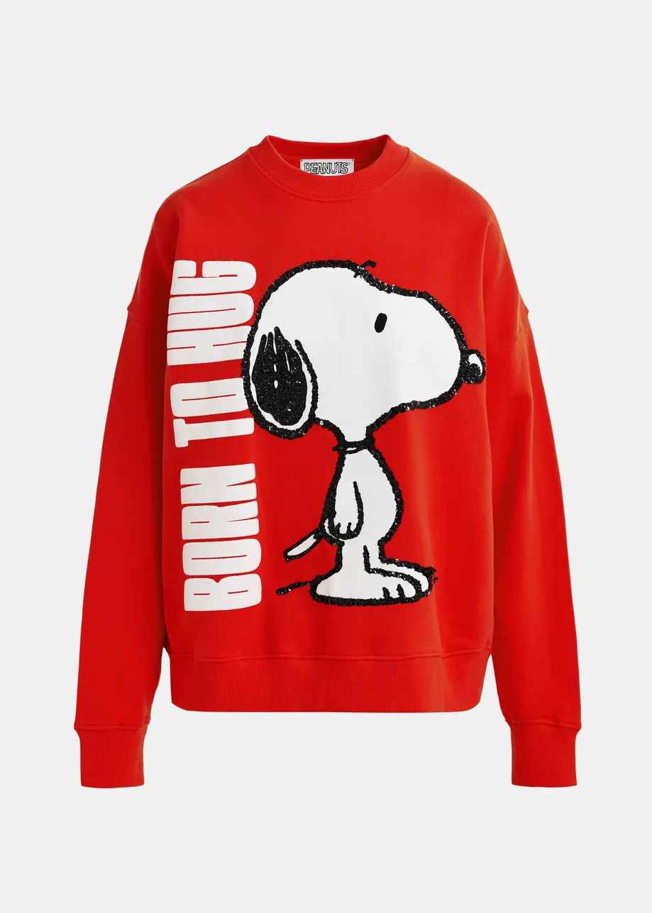 Red cotton sweatshirt with Peanuts™ Snoopy motif