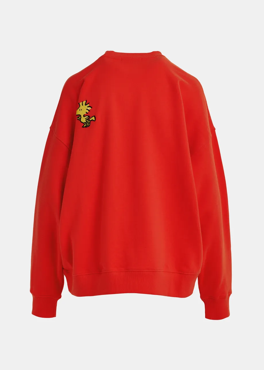 Red cotton sweatshirt with Peanuts™ Snoopy motif