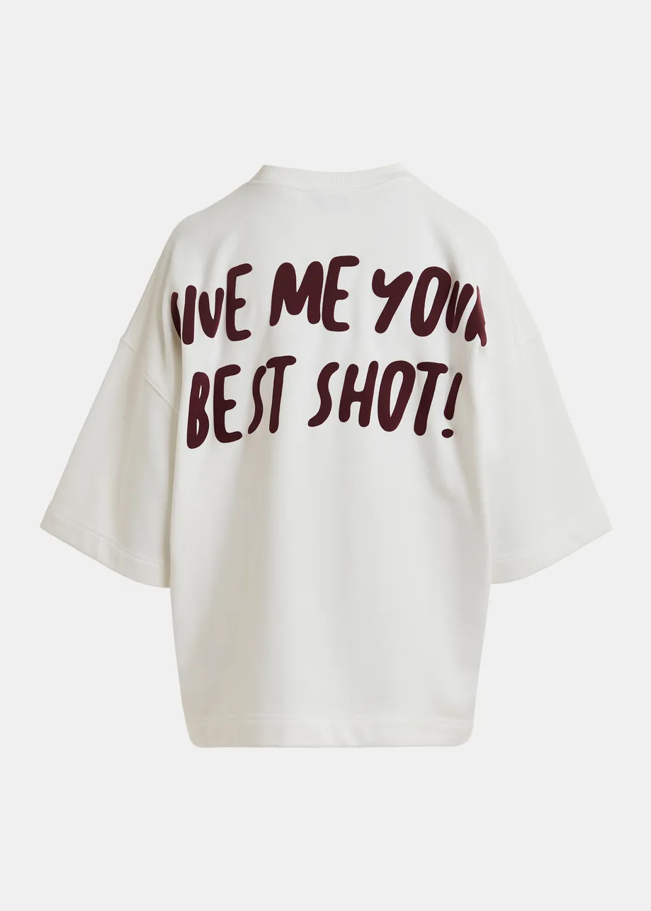 T-shirt en blanc cassé avec écusson Peanuts™ Lucy appliqué et imprimé textuel