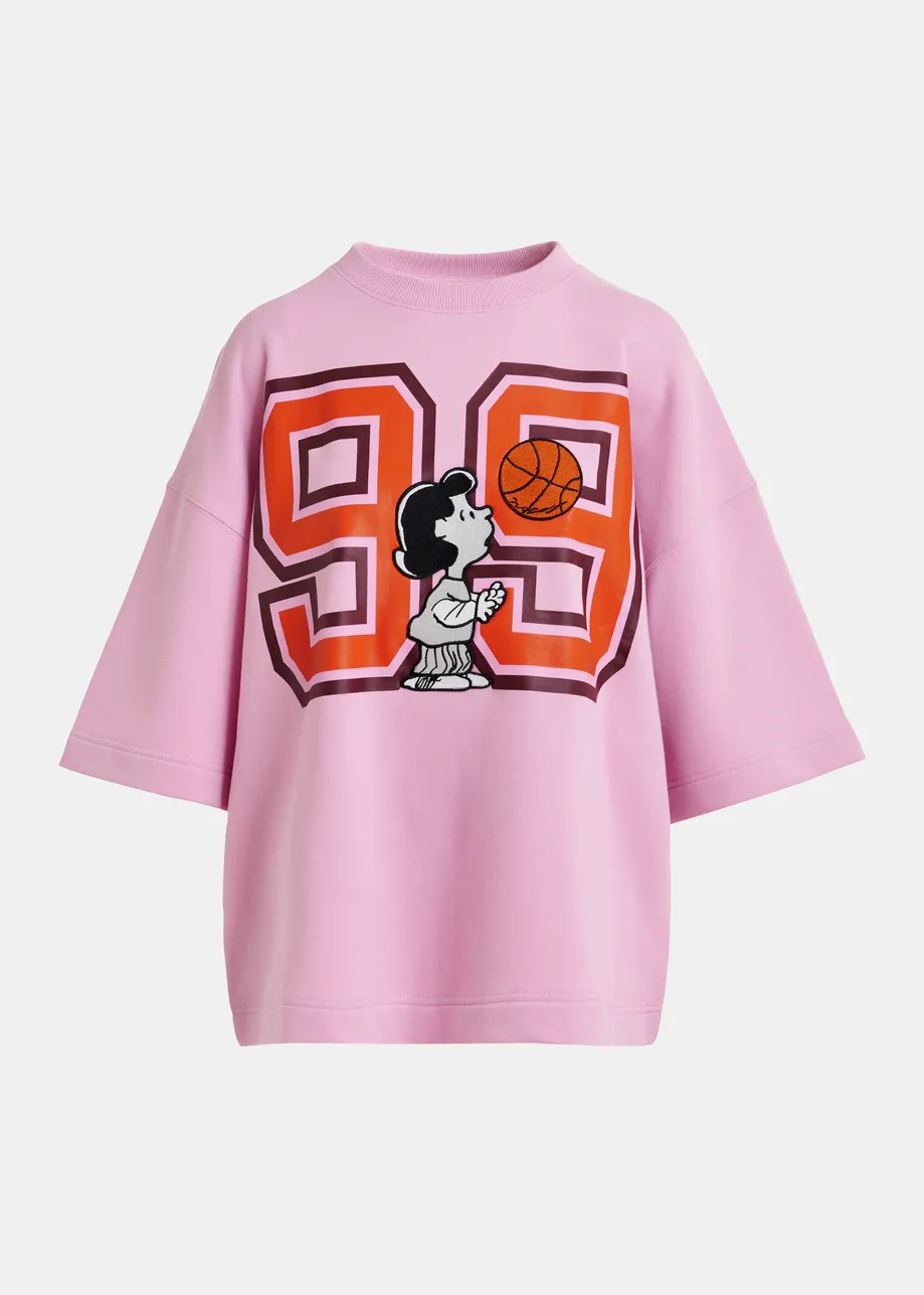 T-shirt rose avec patch Peanuts™ Lucy appliqué et imprimé texte