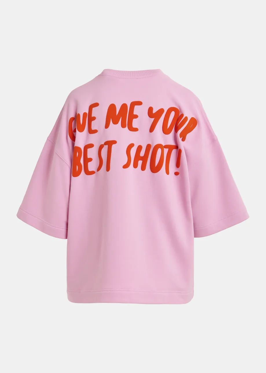 T-shirt rose avec patch Peanuts™ Lucy appliqué et imprimé texte