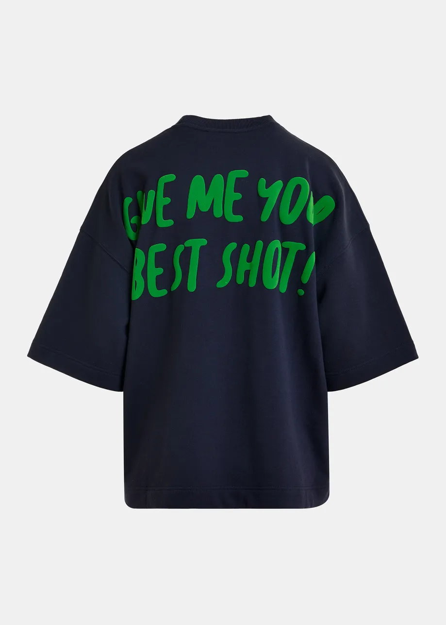 T-shirt bleu marine avec patch Peanuts™ Lucy appliqué et imprimé texte