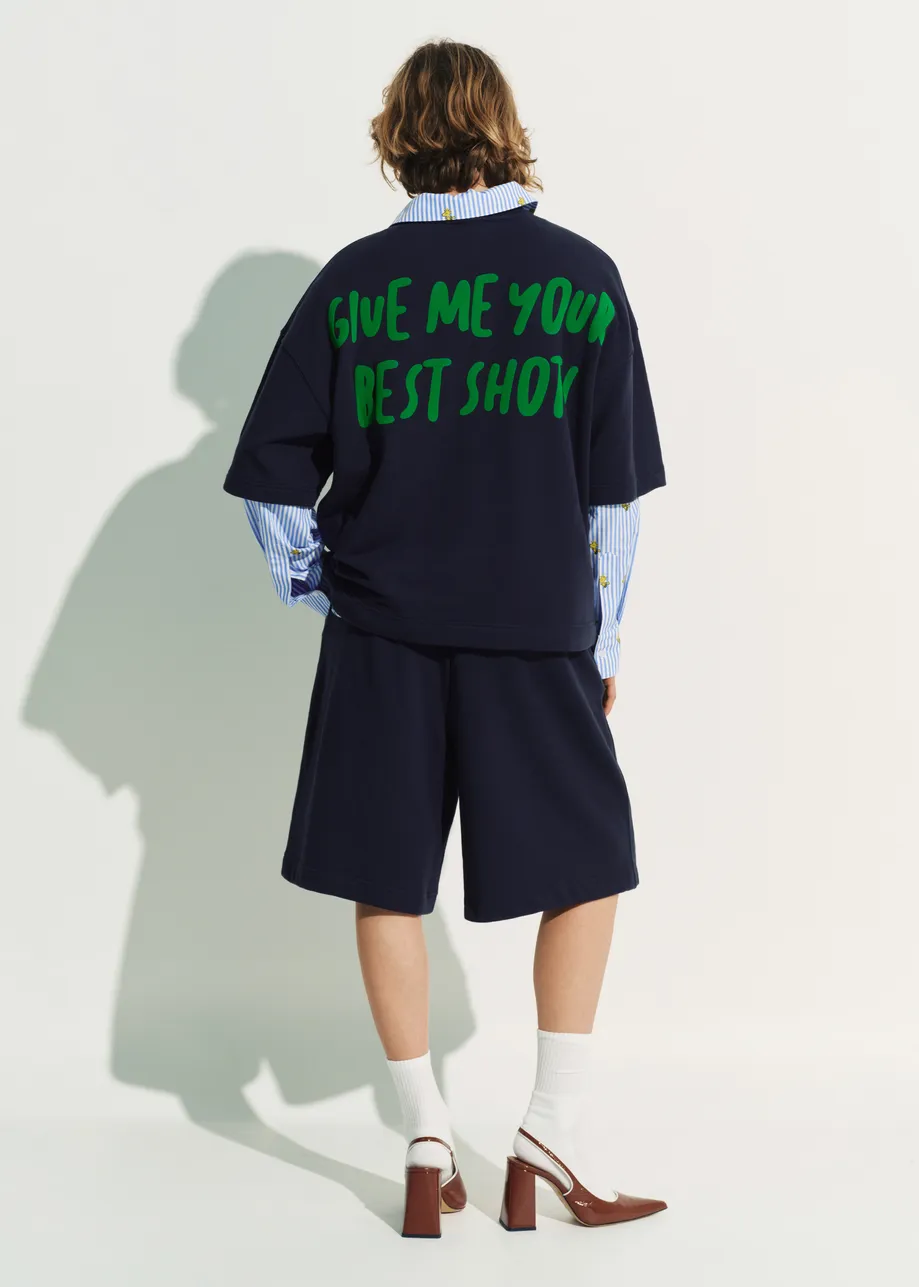 T-shirt bleu marine avec patch Peanuts™ Lucy appliqué et imprimé texte