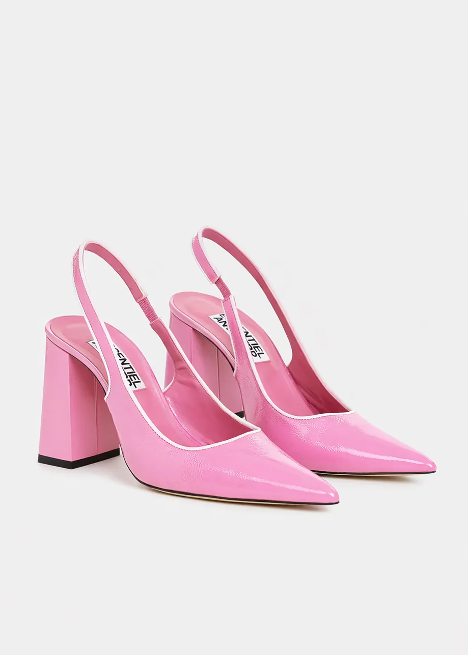 Pink leather slingback pumps