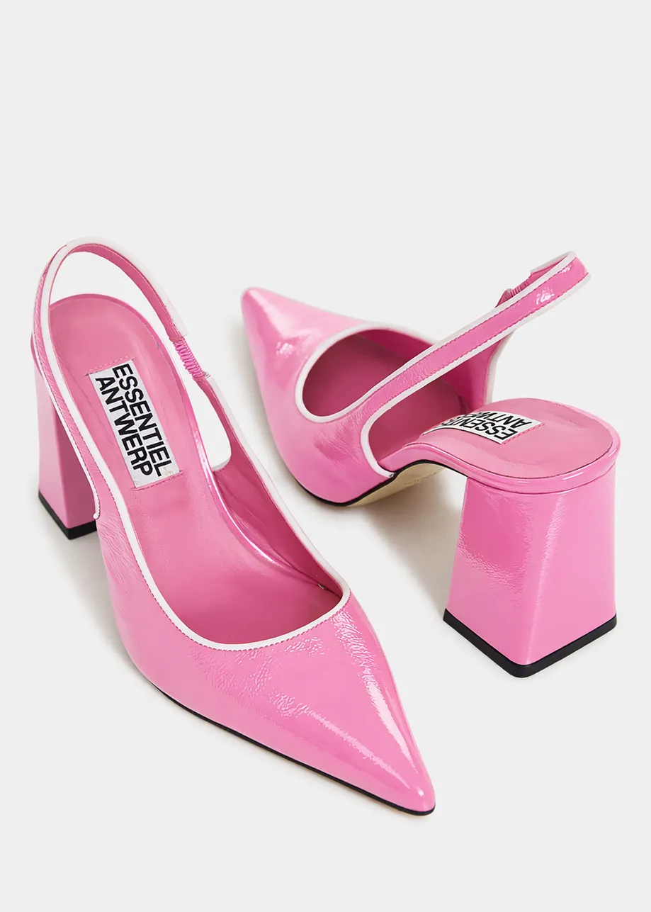 Pink leather slingback pumps