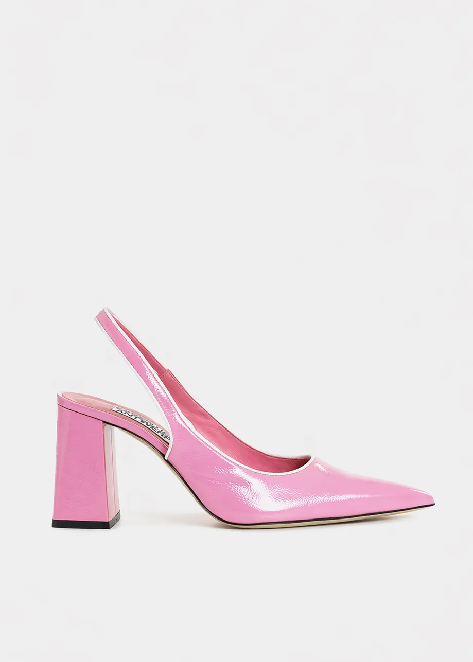 Pink leather slingback pumps