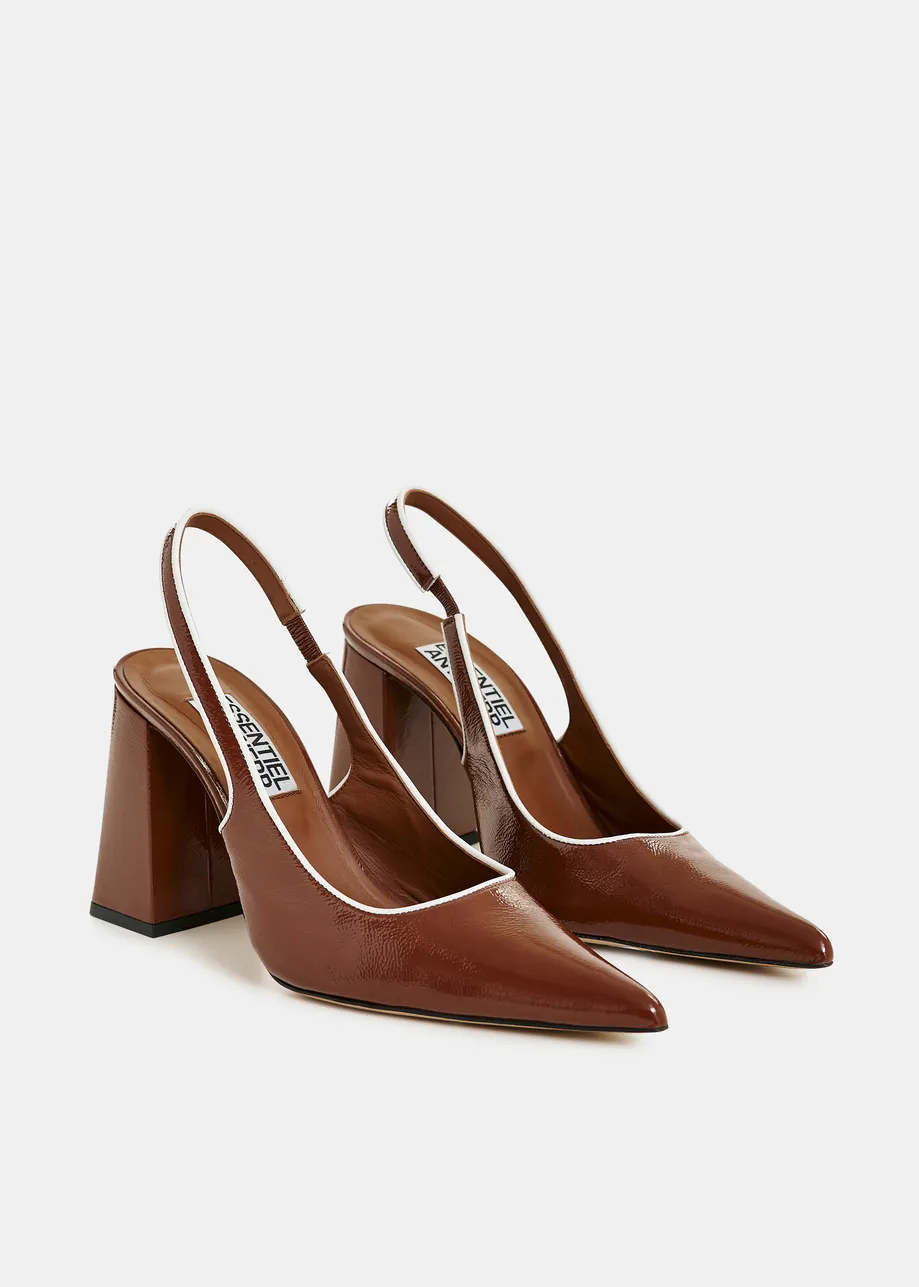 Bruine leren slingback pumps