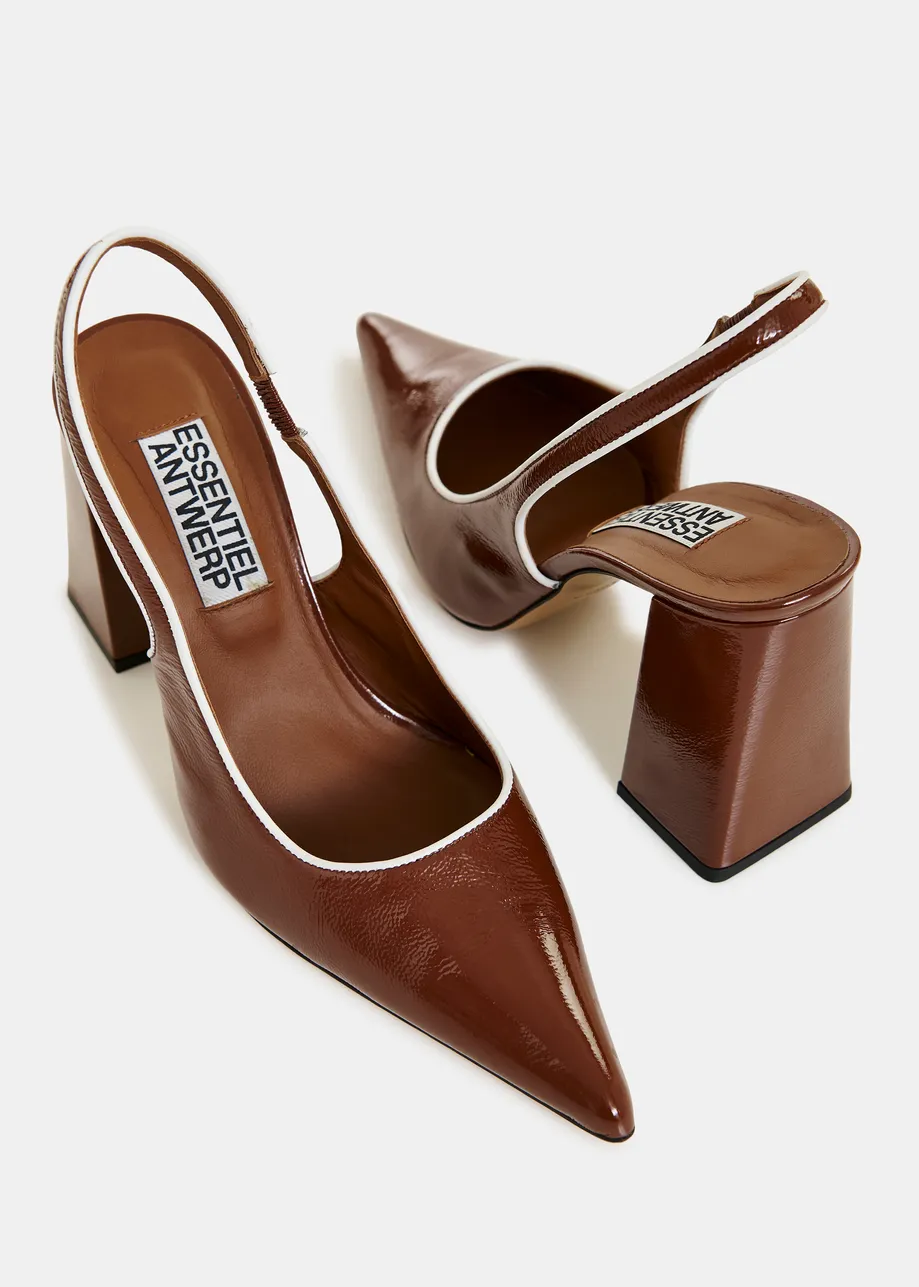 Bruine leren slingback pumps