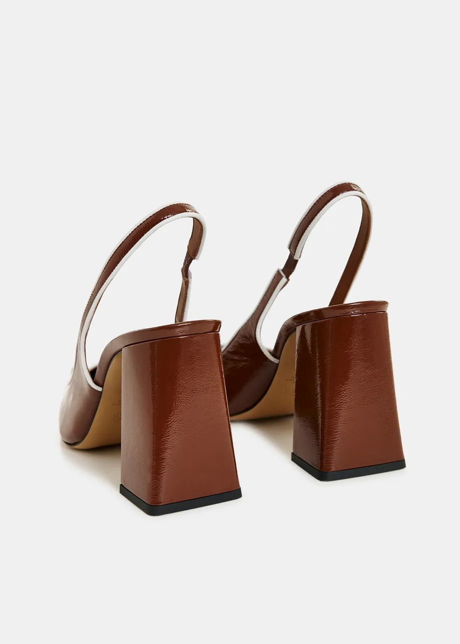 Bruine leren slingback pumps