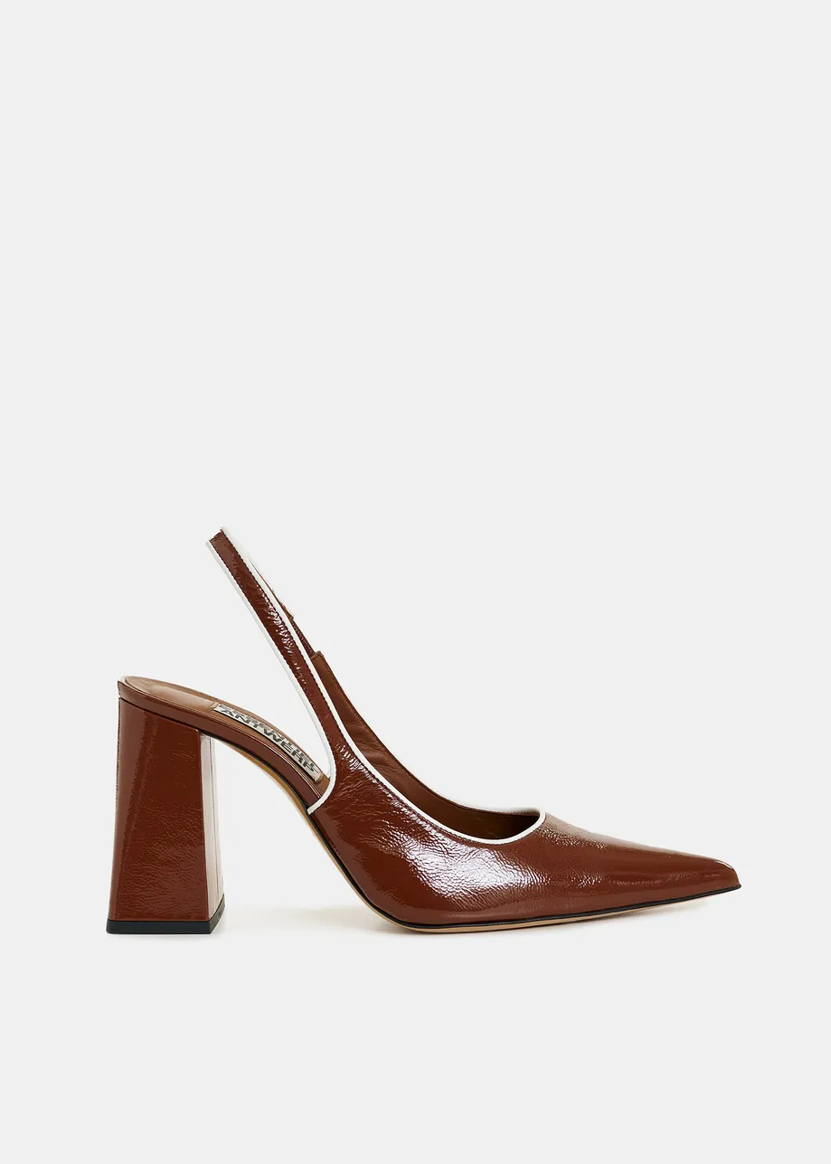 Brown leather slingback pumps