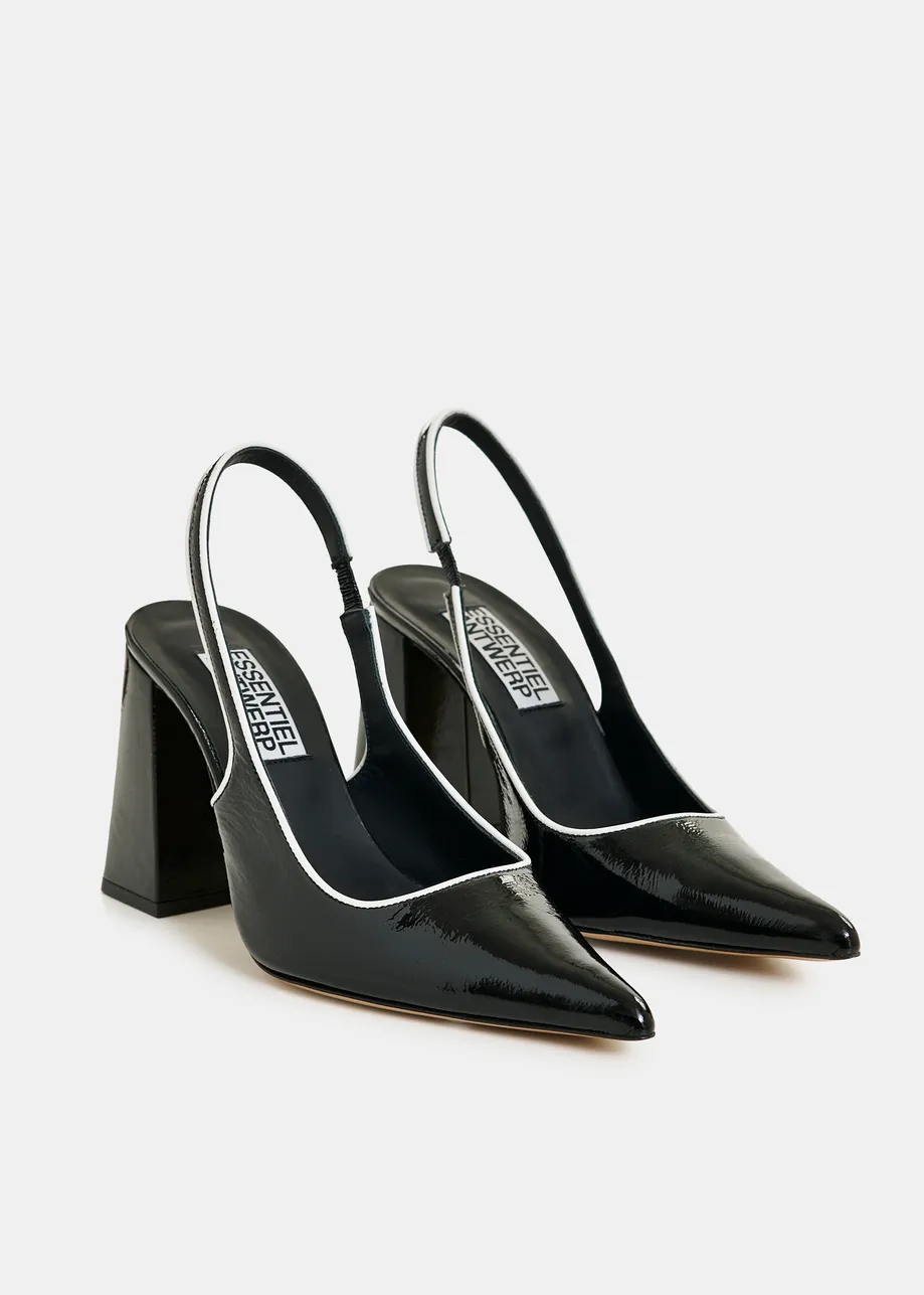 Zwarte leren slingback pumps