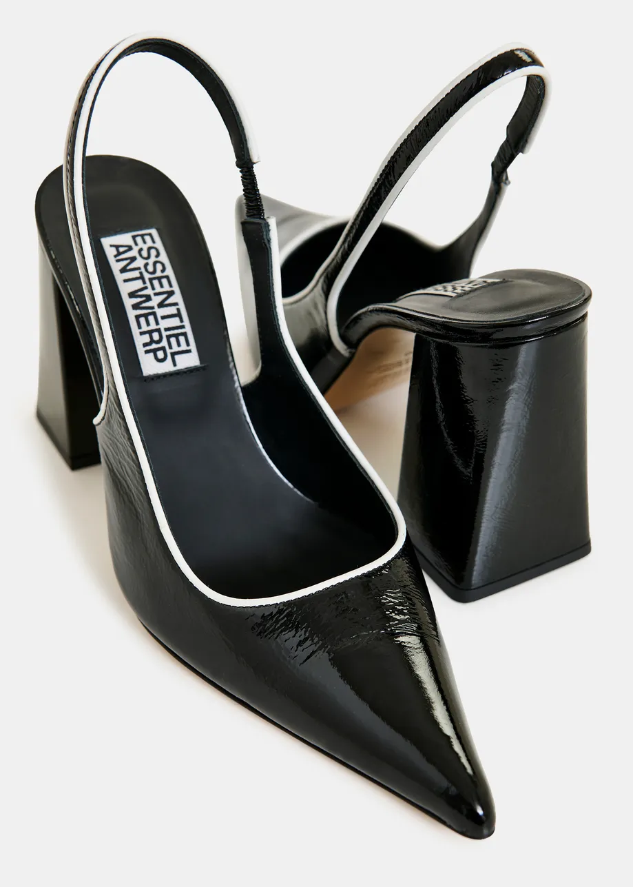 Zwarte leren slingback pumps
