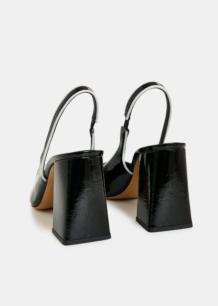 Zwarte leren slingback pumps